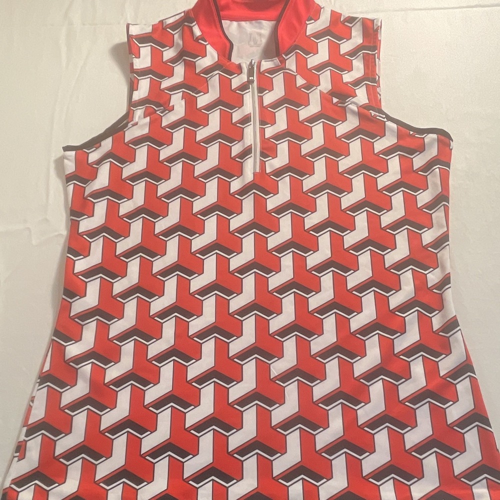 Tail Women's Red/White/Black Geometric Sleeveless 1/2 Zip Mock Neck Tank M